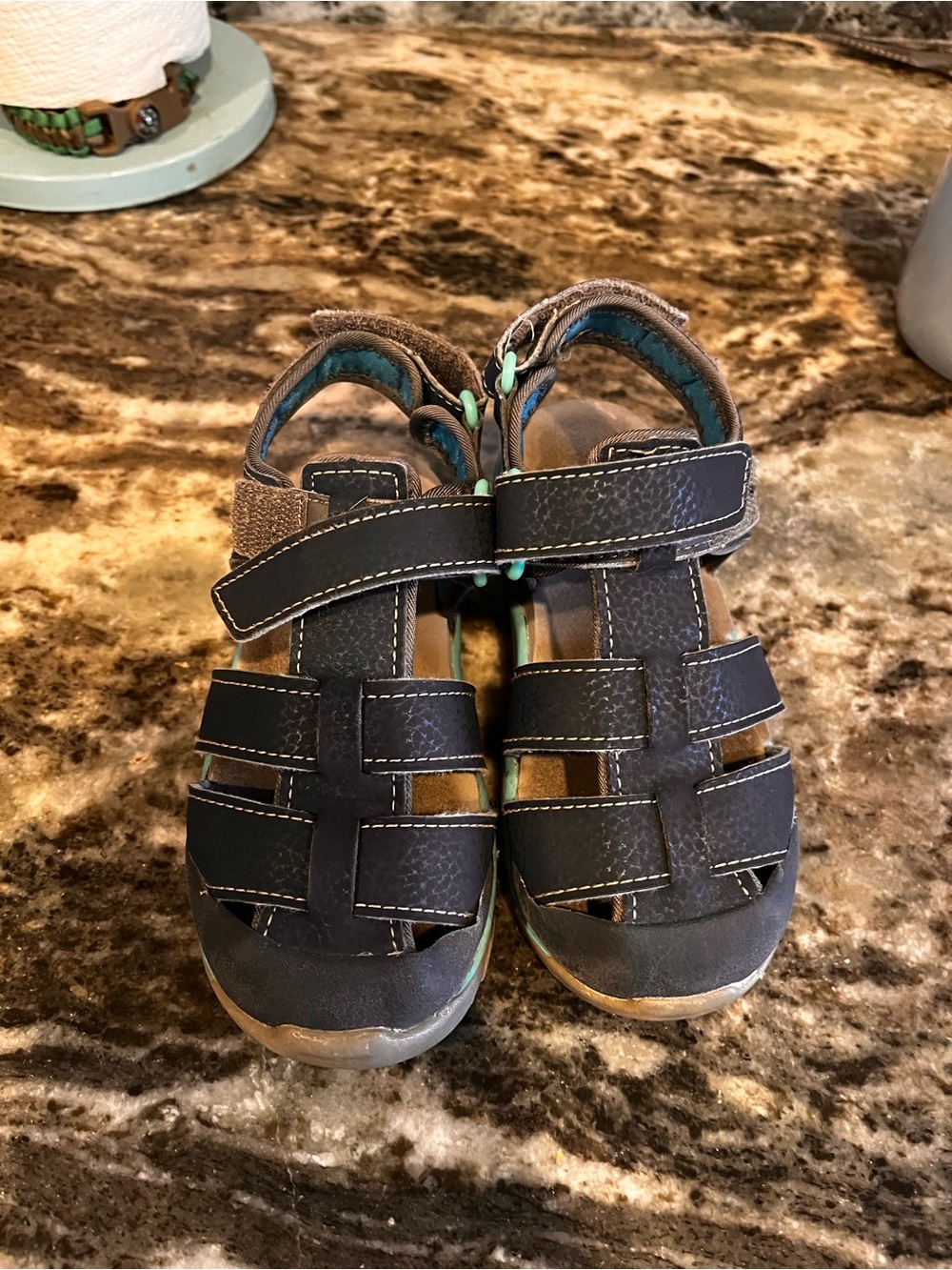 See Kai Run Navy Blue Kids Closed-Toe Sandals with Mint Accents